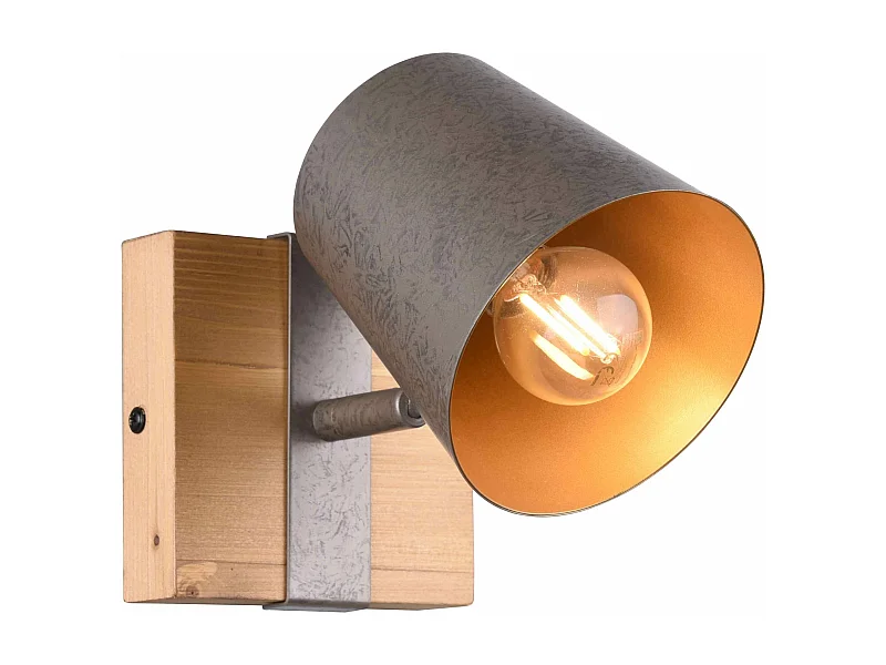 Spot orientabile, legno e metallo, naturale e acciaio/oro, H 18 cm, Bell