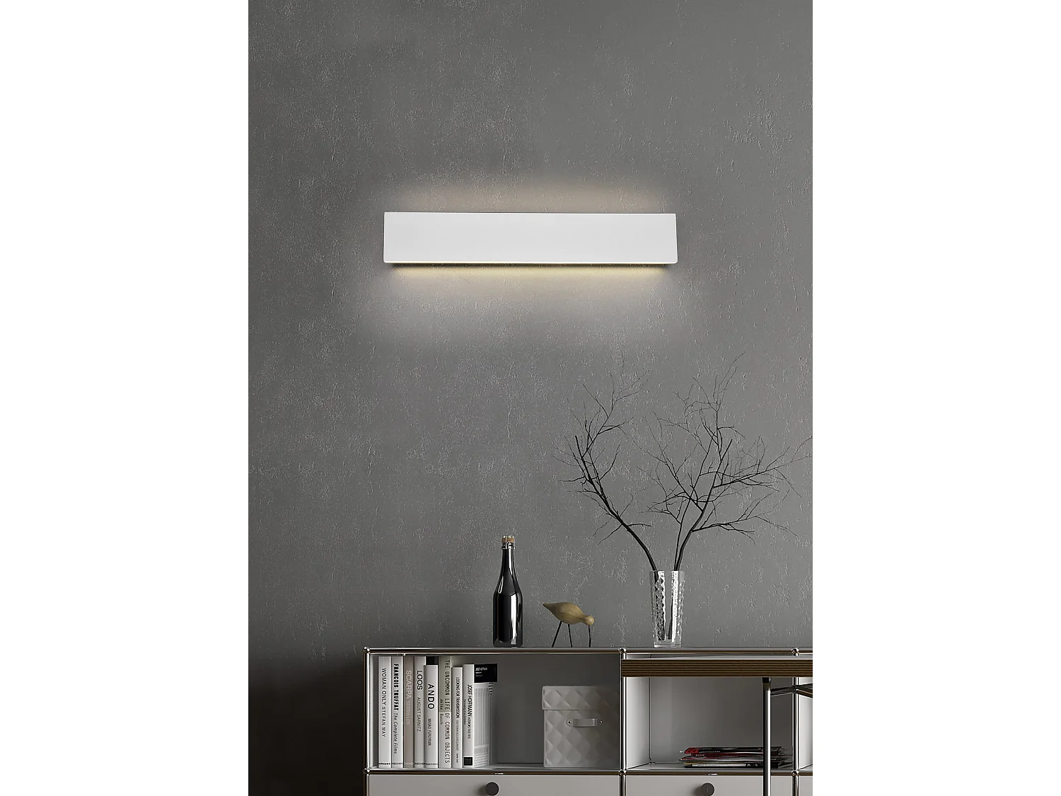 Applique LED bi-emissione, metallo, bianco, L 46 cm, Concha