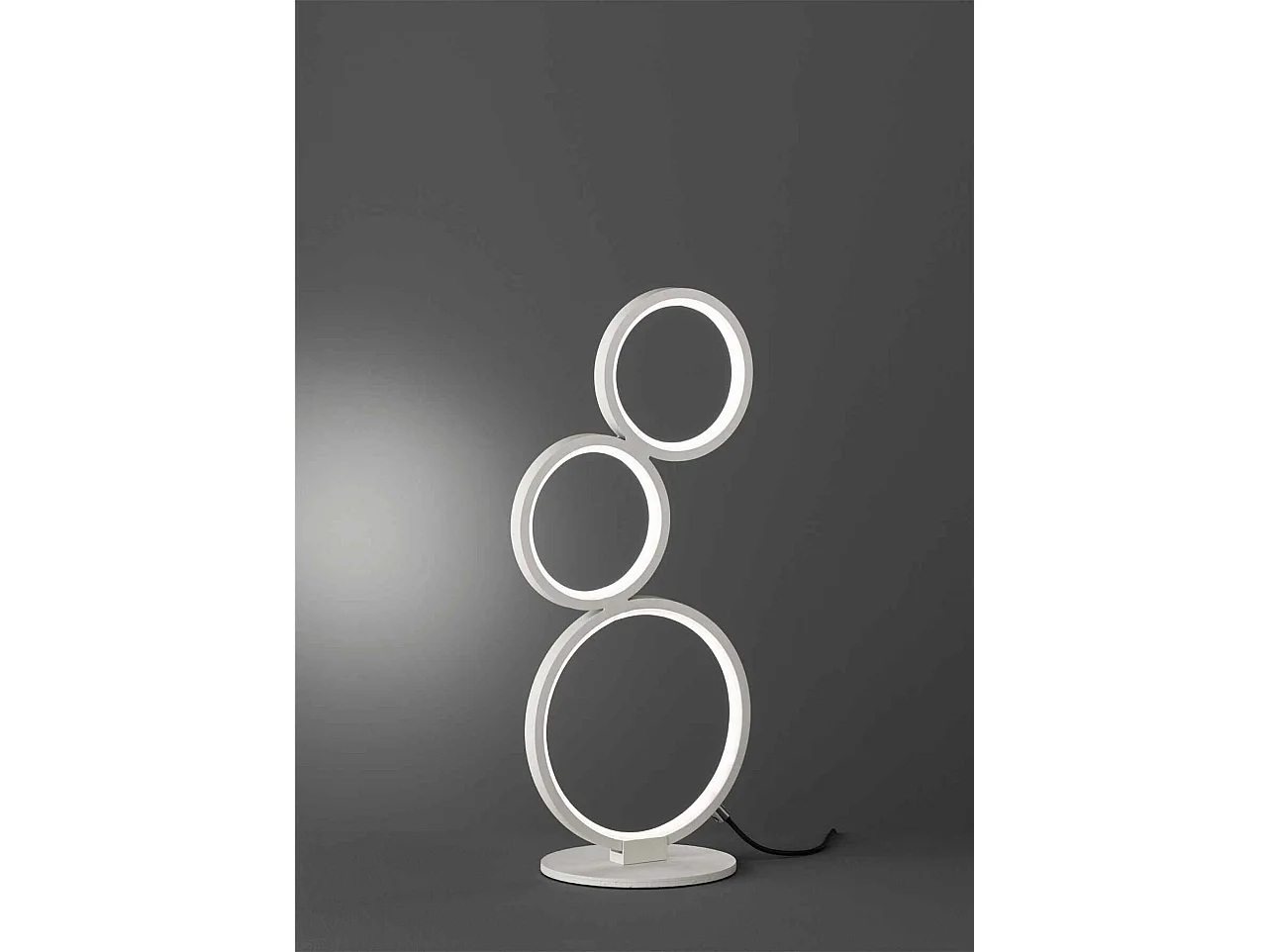 Lampda da tavolo LED 3 cerchi, metallo, bianco opaco, H 45 cm, Rondo