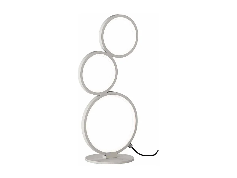 Lampda da tavolo LED 3 cerchi, metallo, bianco opaco, H 45 cm, Rondo