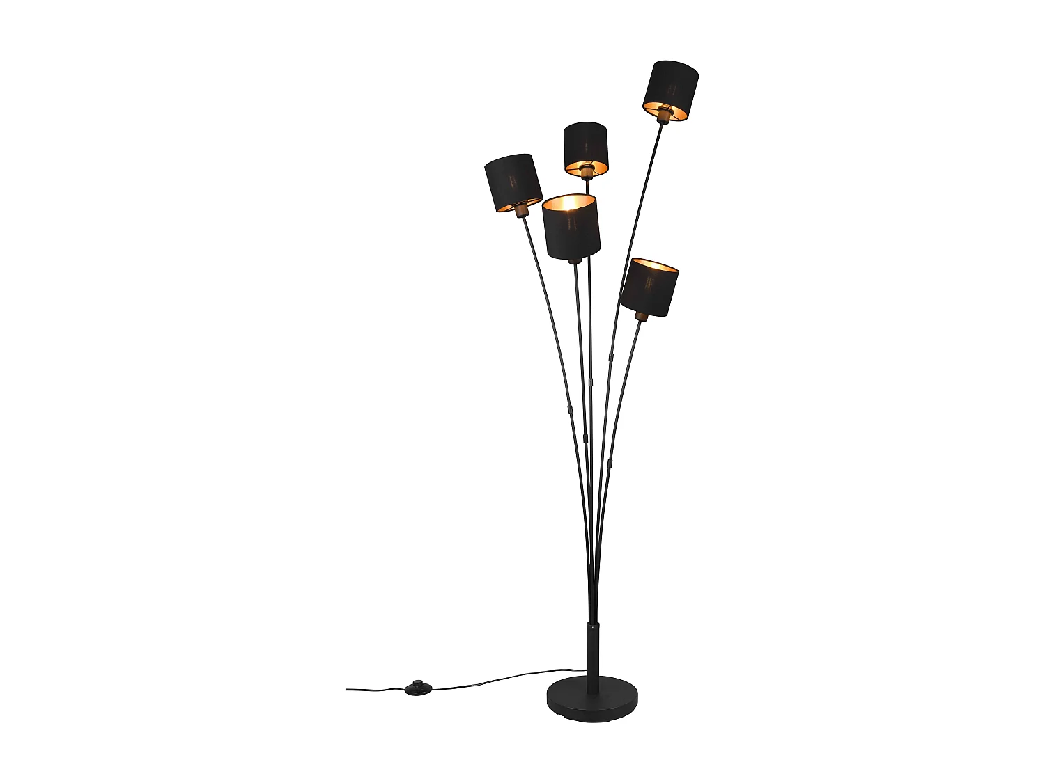Piantana 5 paralumi, metallo, nero e oro, H 163 cm, Tommy