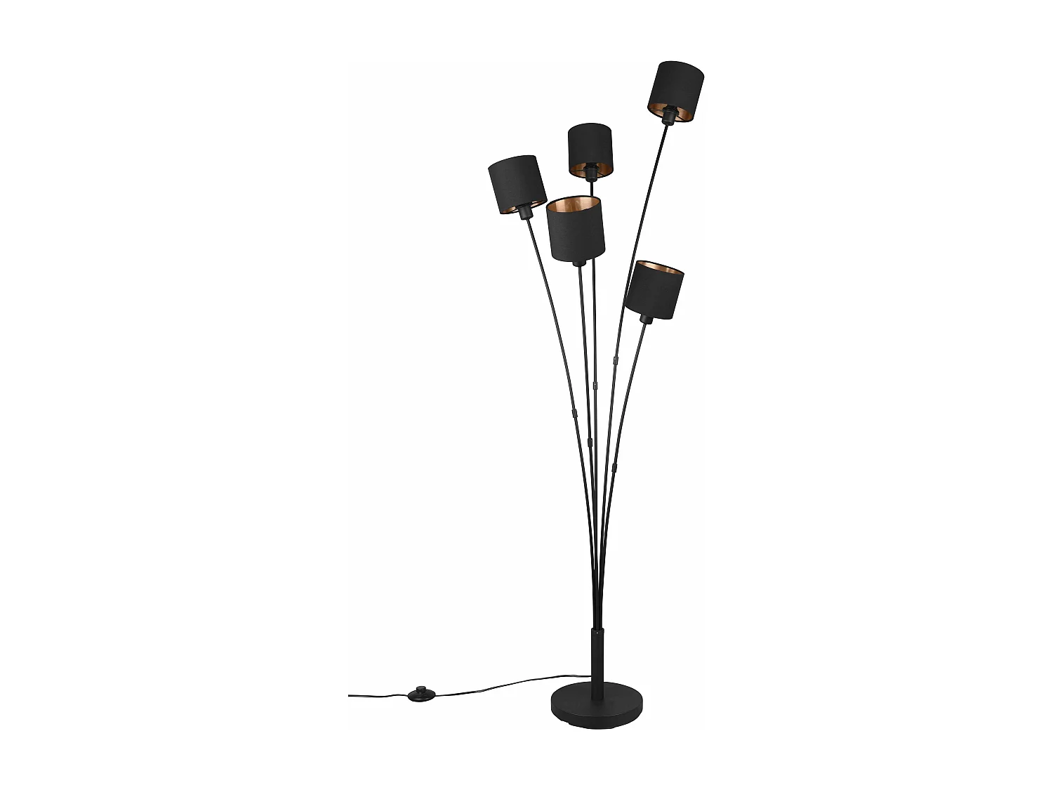 Piantana 5 paralumi, metallo, nero e oro, H 163 cm, Tommy