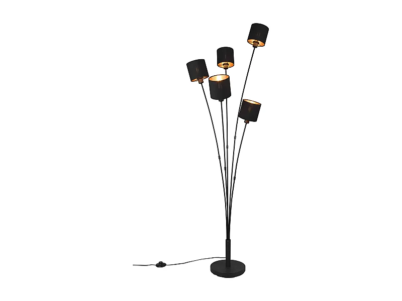 Piantana 5 paralumi, metallo, nero e oro, H 163 cm, Tommy