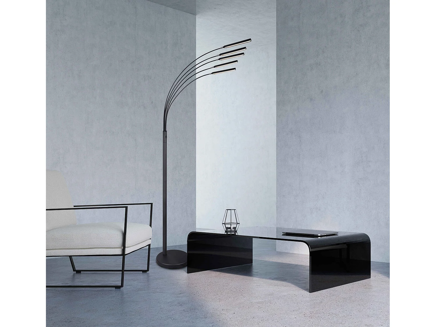 Piantana LED ad arco 5 diffusori, metallo, antracite, H 195 cm, Reed