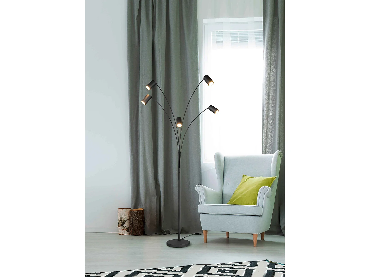 Piantana 5 spots orientabili, metallo, nero, H 200 cm, Marley