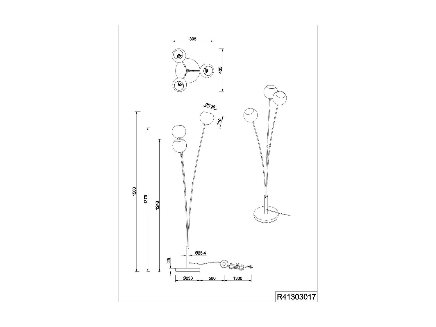 Piantana 3 luci, metallo e vetro, multicolor effetto fumé, H 150 cm, Sheldon