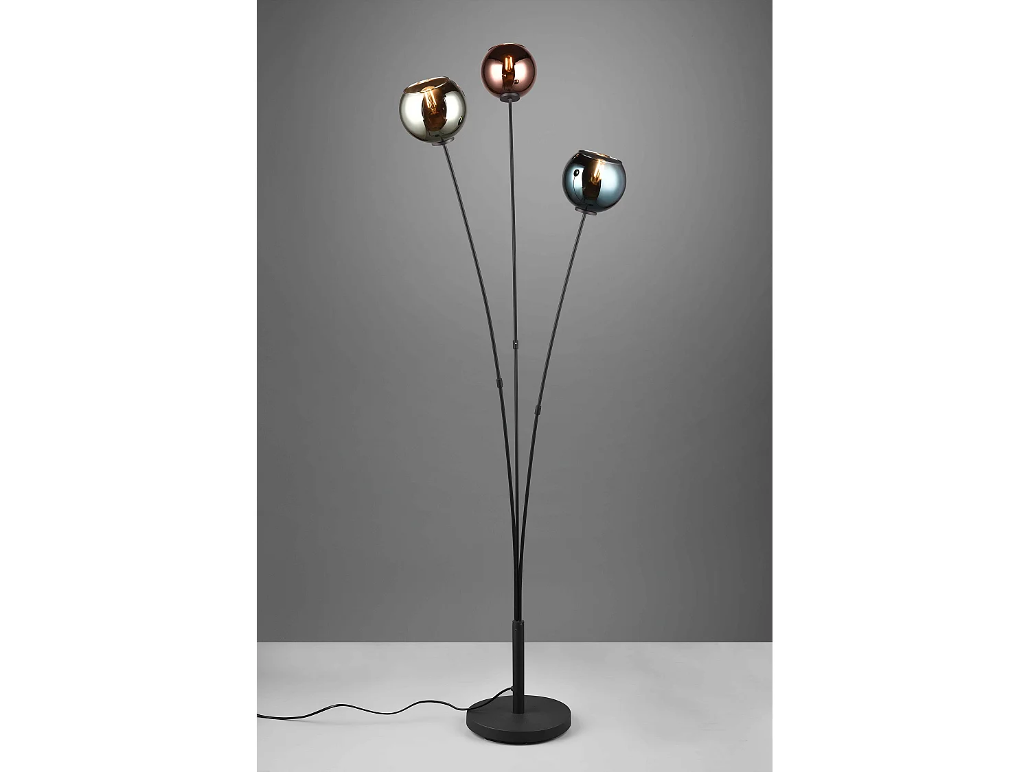 Piantana 3 luci, metallo e vetro, multicolor effetto fumé, H 150 cm, Sheldon