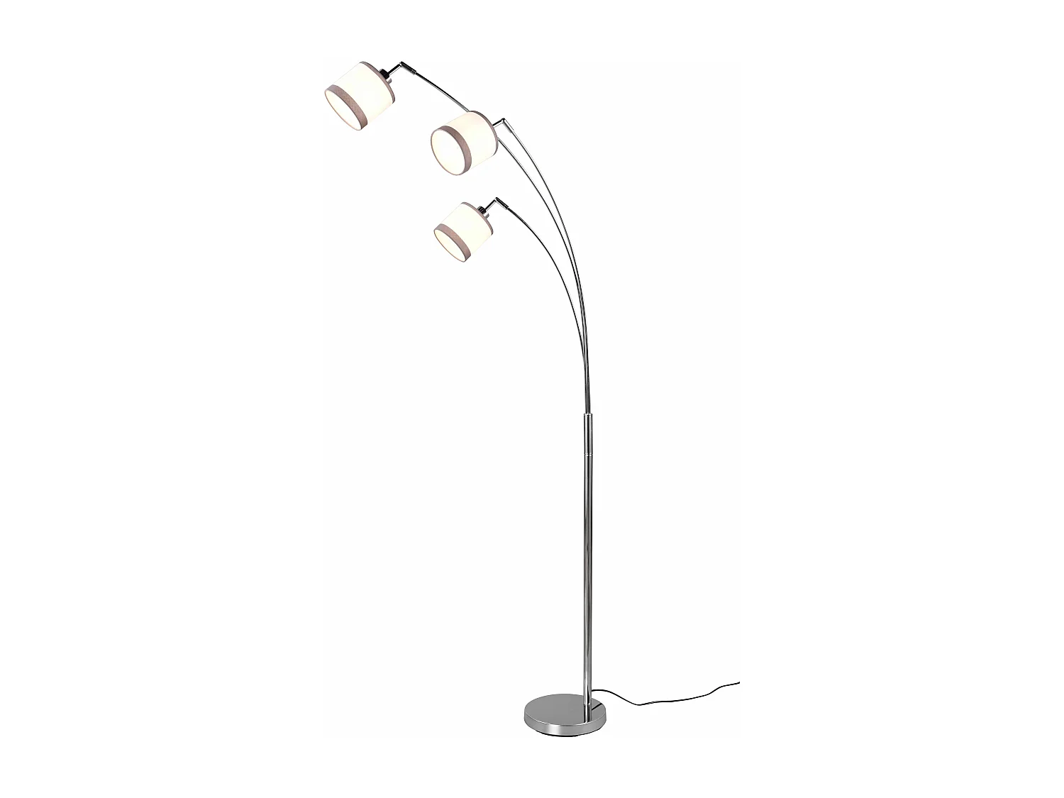 Piantana 3 paralumi, metallo, cromato e bianco/grigio, H 185 cm, Davos