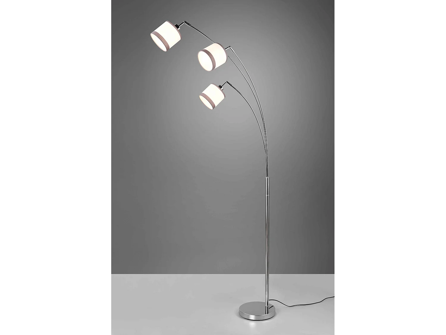 Piantana 3 paralumi, metallo, cromato e bianco/grigio, H 185 cm, Davos