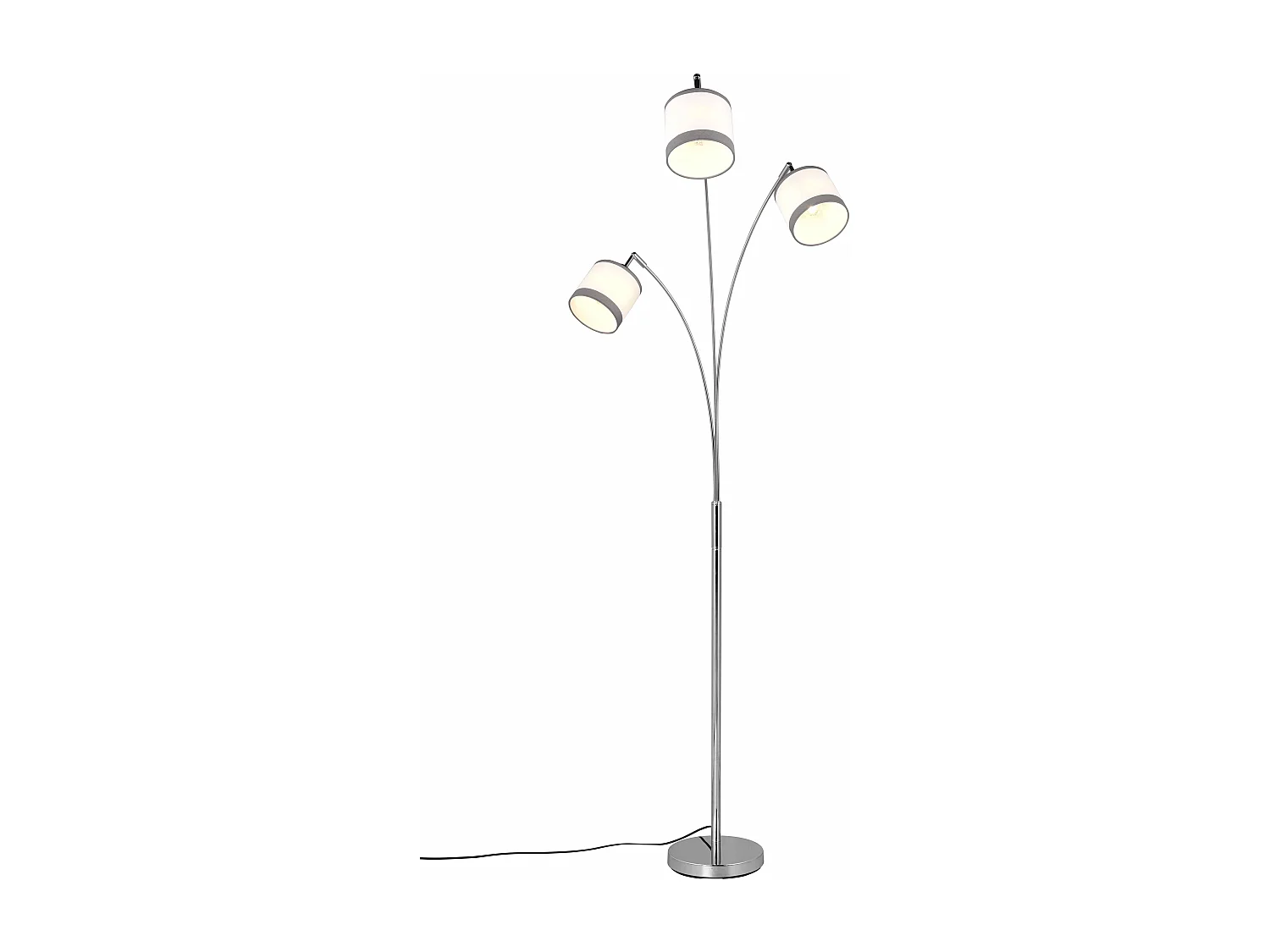 Piantana 3 paralumi, metallo, cromato e bianco/grigio, H 185 cm, Davos