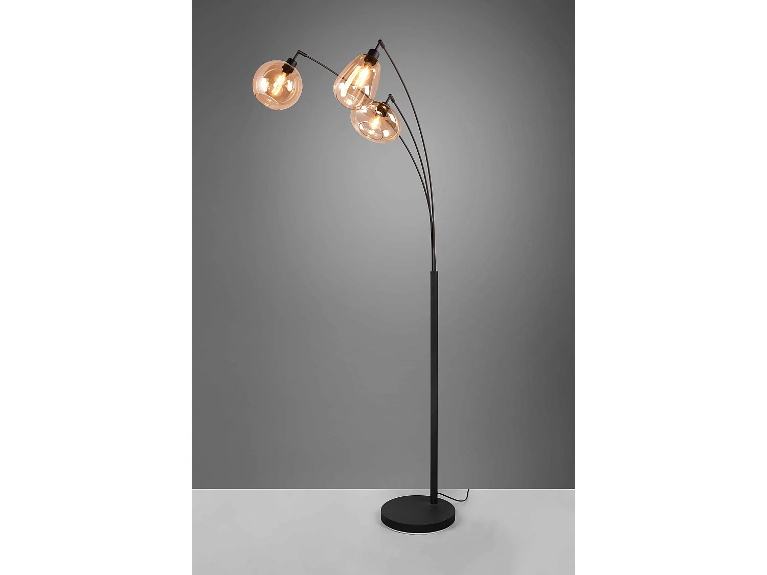 Piantana ad arco 3 diffusori, metallo, nero e ambra, H 200 cm, Lumina