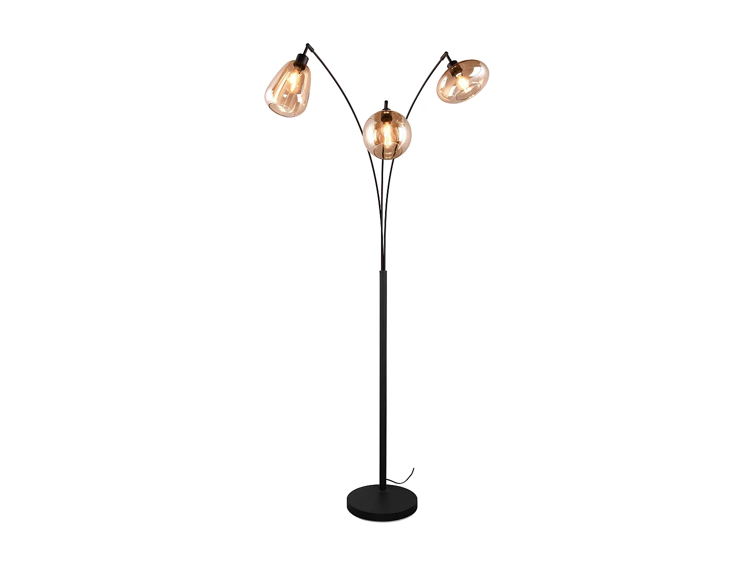 Piantana ad arco 3 diffusori, metallo, nero e ambra, H 200 cm, Lumina