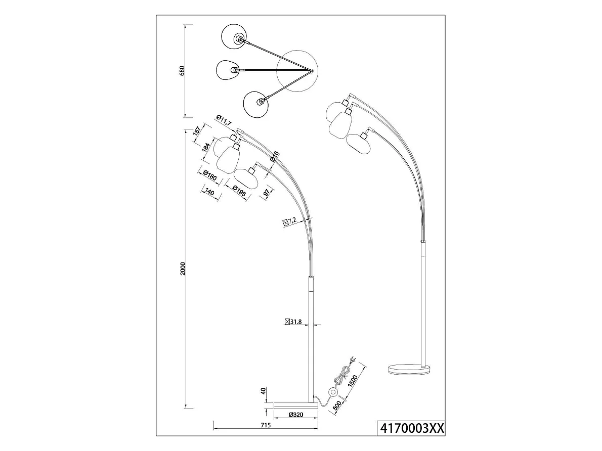 Vloerlamp LUMINA - 0x0x200 cm - Zwart