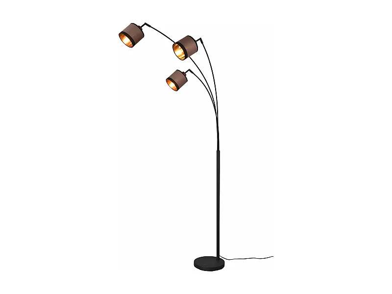 Piantana 3 paralumi, metallo, nero e tortora/oro, H 185 cm, Davos