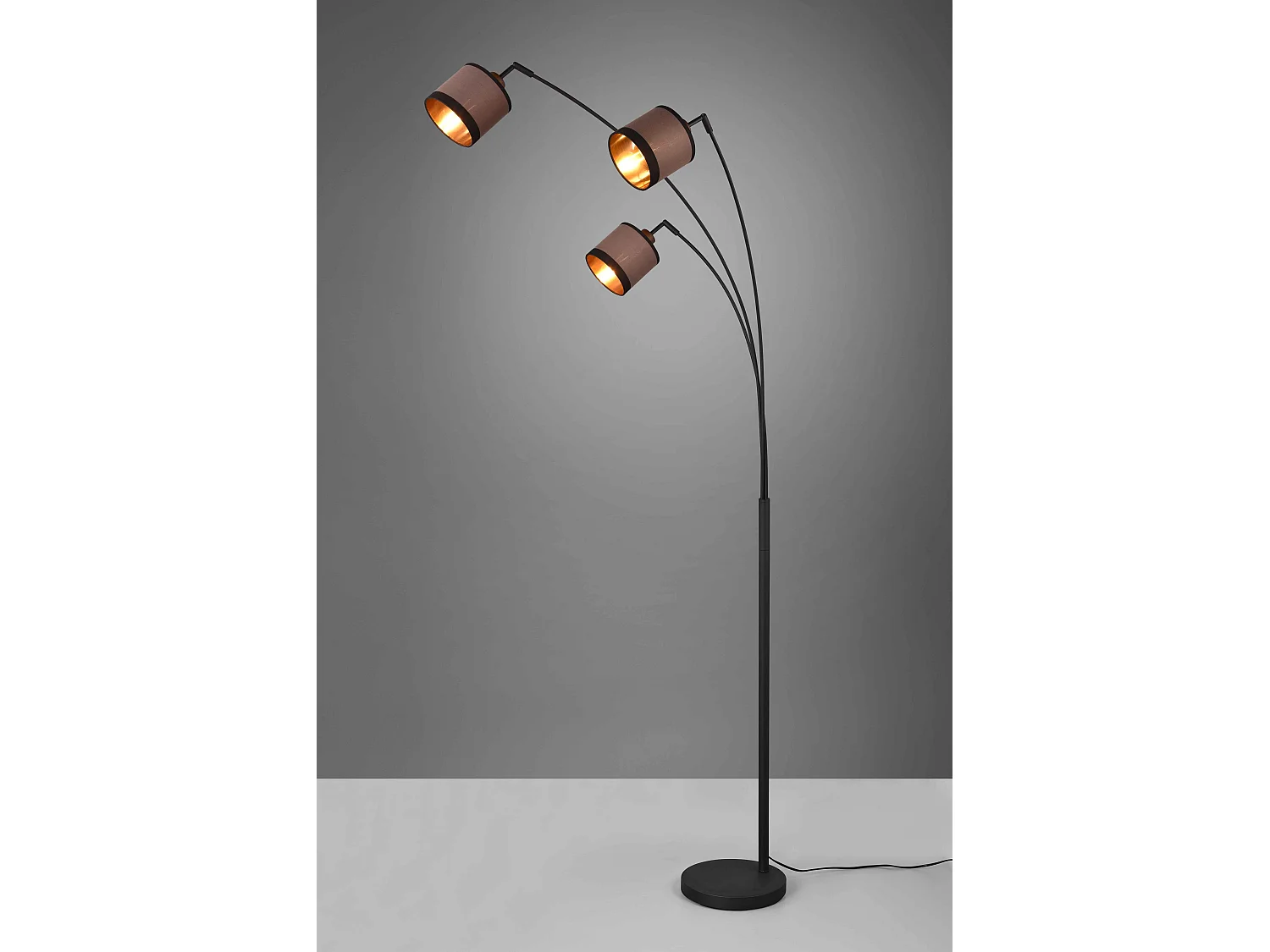 Piantana 3 paralumi, metallo, nero e tortora/oro, H 185 cm, Davos