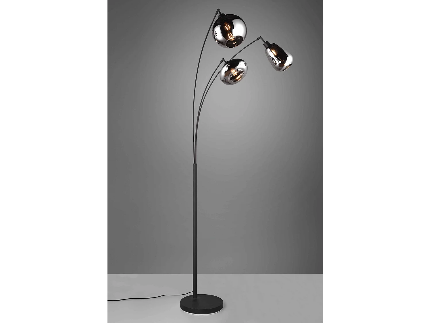 Piantana ad arco 3 diffusori, metallo, nero e fumé, H 200 cm, Lumina