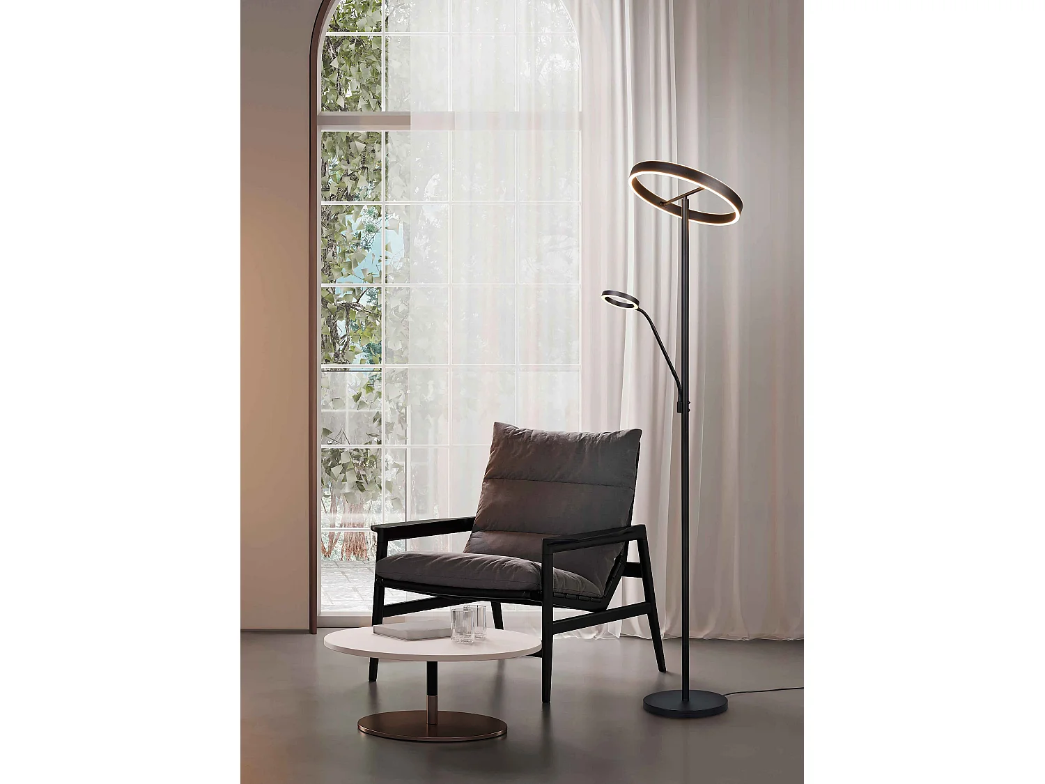 Piantana LED con lampada lettura, metallo, nero, H 180 cm, Willis