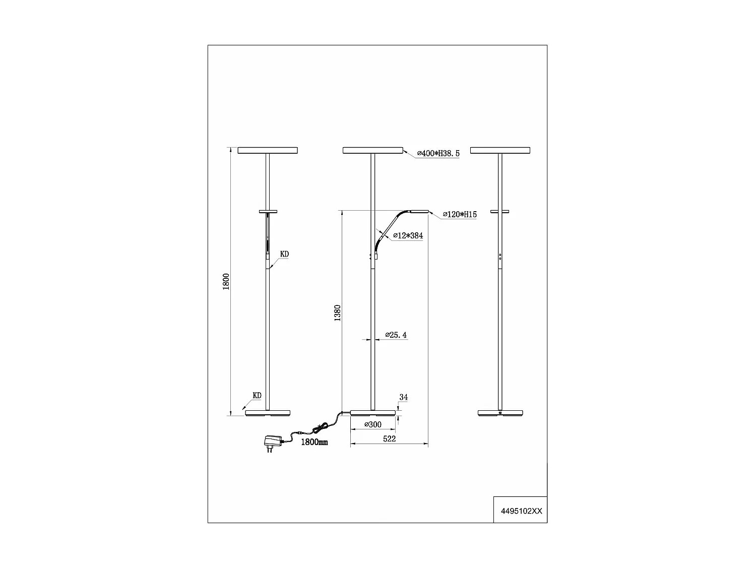 Piantana LED con lampada lettura, metallo, nero, H 180 cm, Willis