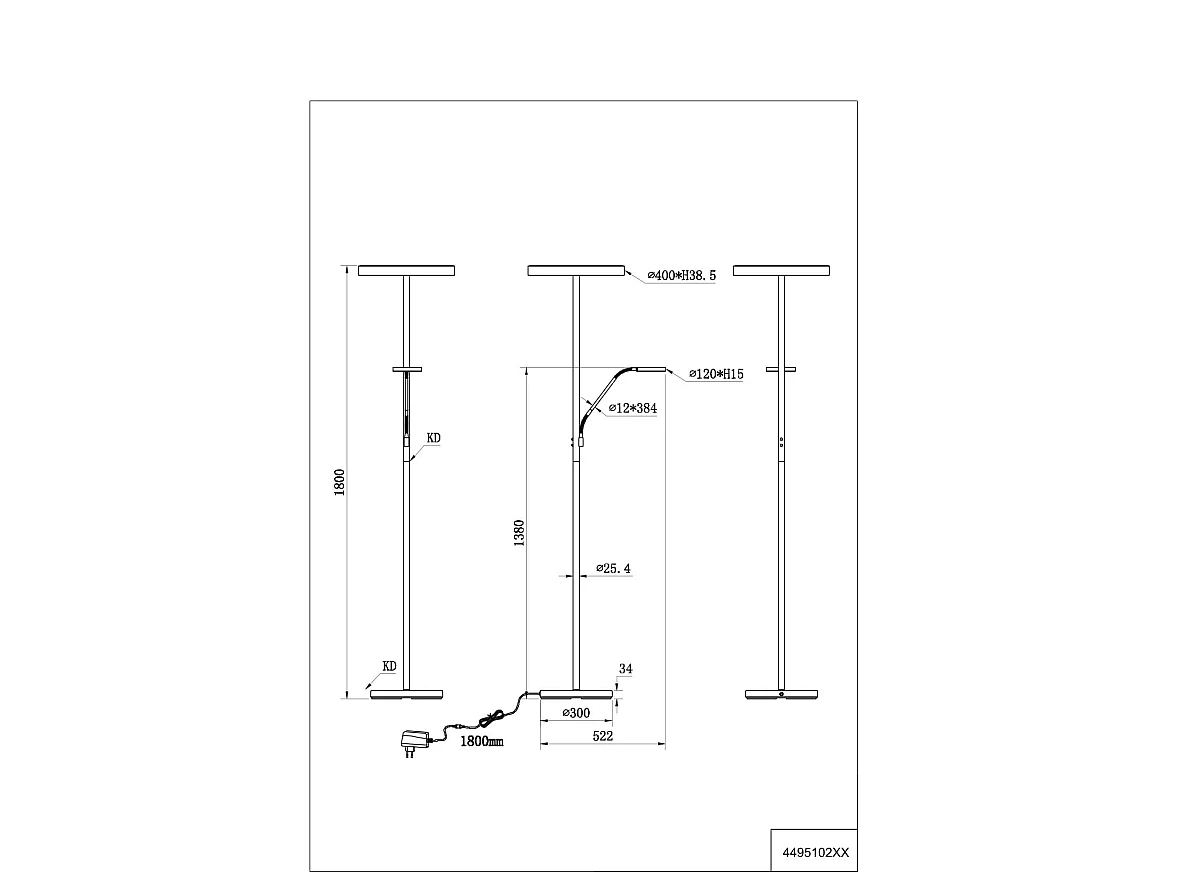 Vloerlamp WILLIS - 40x40x180 cm - Zwart