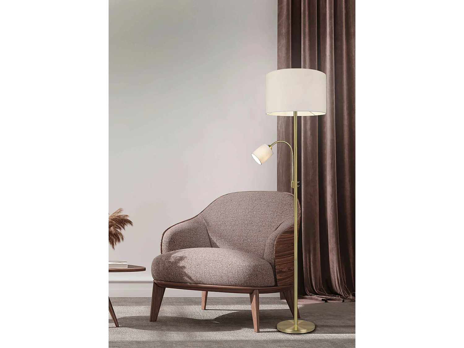 Piantana con lampada da lettura, metallo, ottone satinato, H 170 cm, Hotel