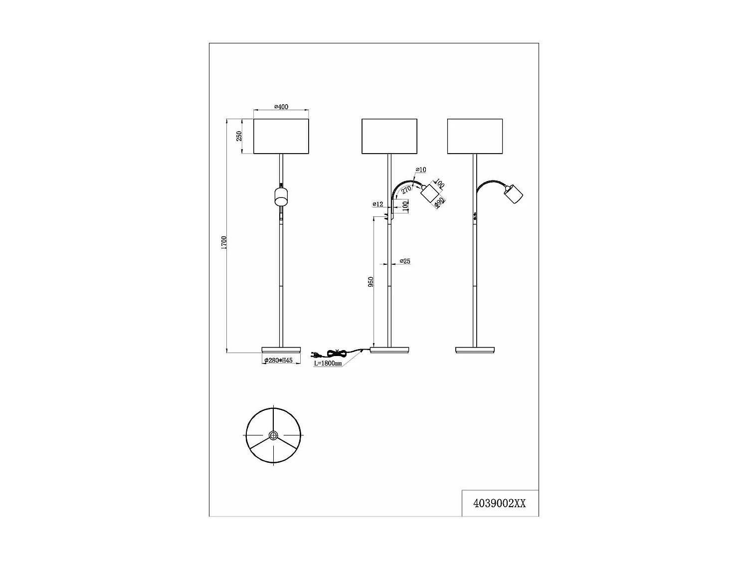 Piantana con lampada da lettura, metallo, ottone satinato, H 170 cm, Hotel