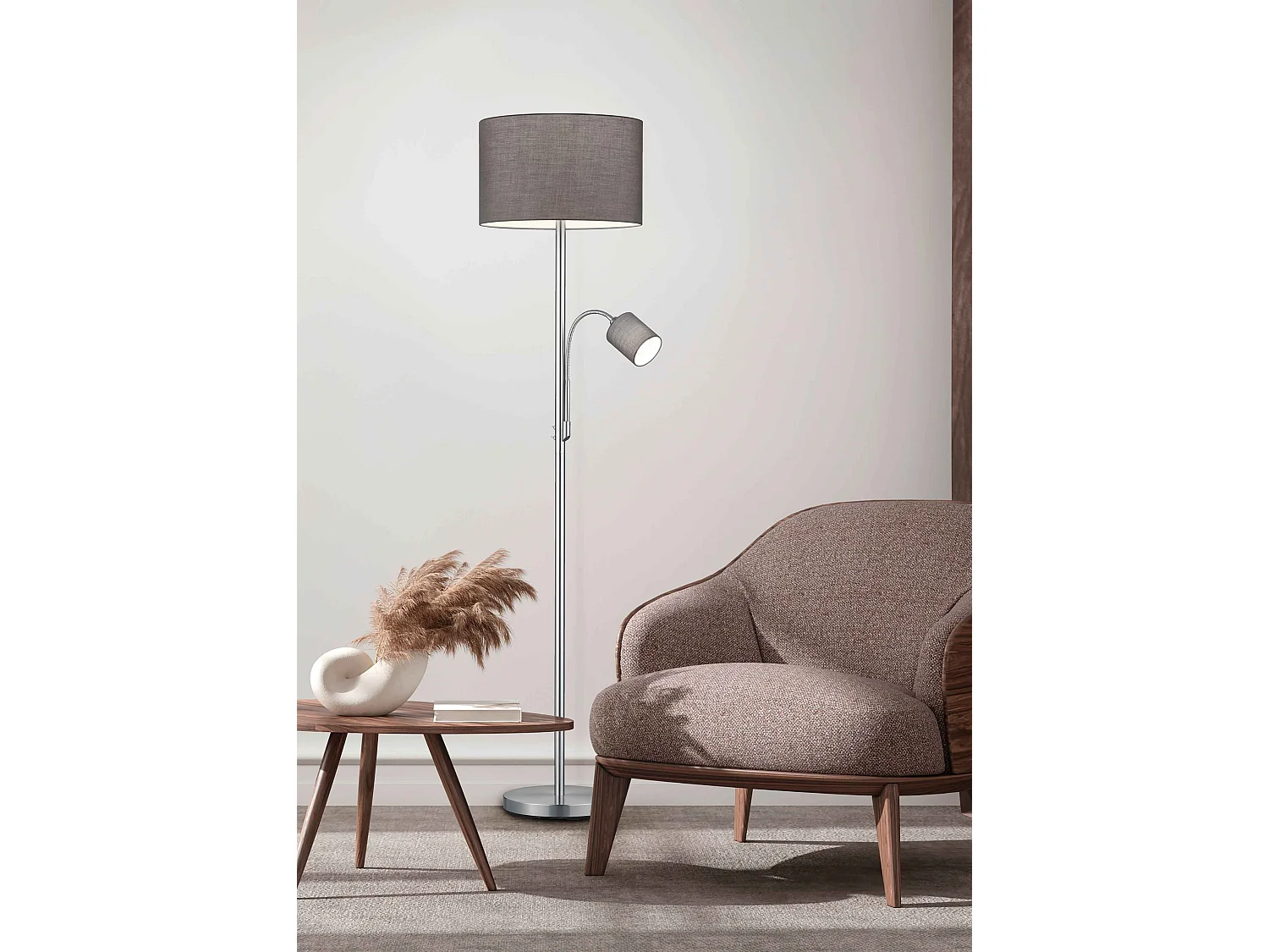 Piantana con lampada da lettura, metallo, grigio e bianco, H 170 cm, Hotel