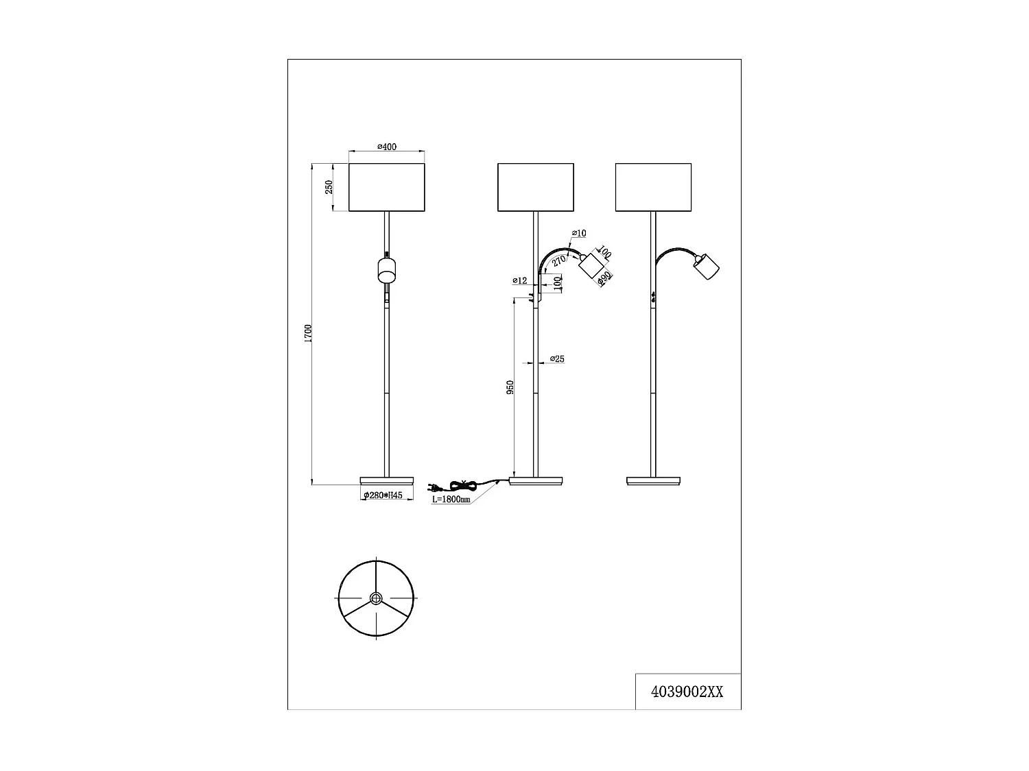 Piantana con lampada da lettura, metallo, grigio e bianco, H 170 cm, Hotel
