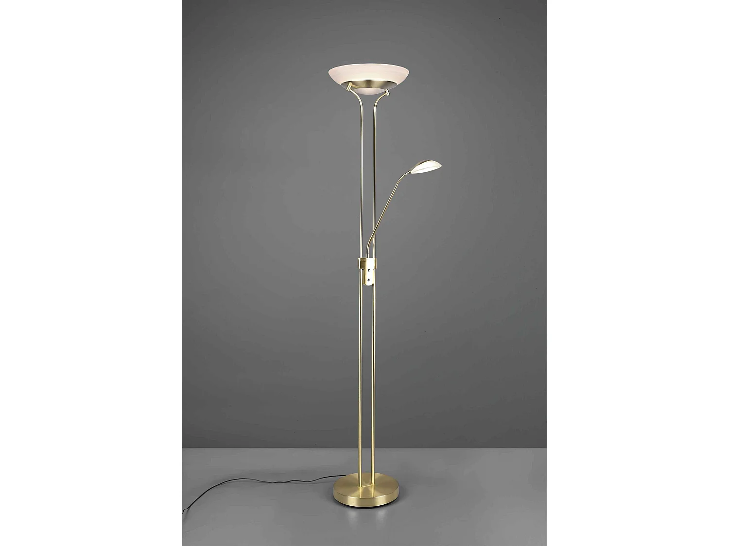 Piantana LED con lampada da lettura, ottone satinato, H 180 cm, Orson