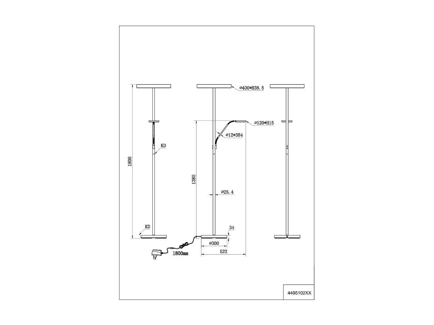 Piantana LED con lampada lettura, metallo, acciaio, H 180 cm, Willis