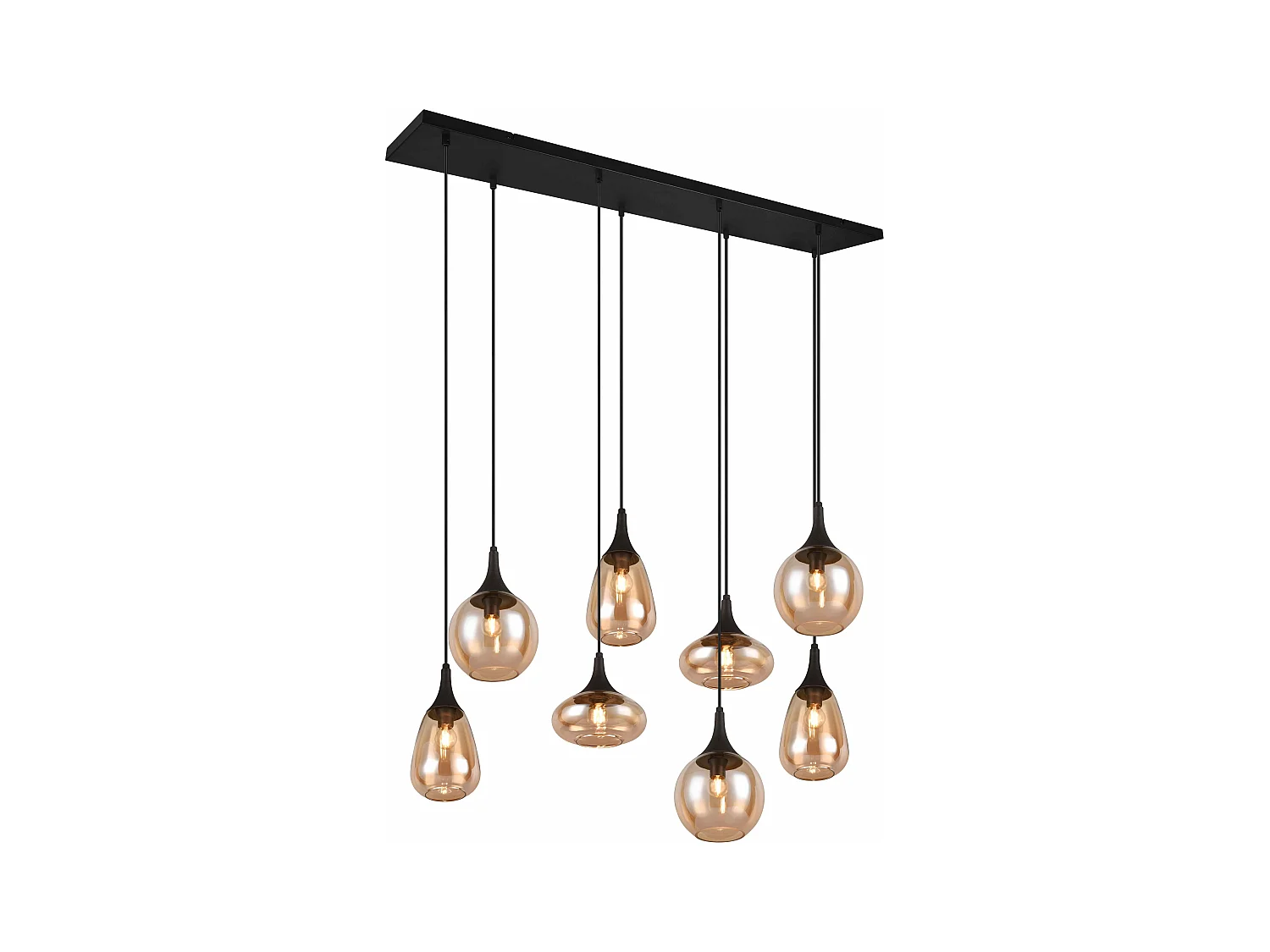 Lampada a sospensione 8 diffusori, vetro, nero e ambra, L 121 cm, Lumina
