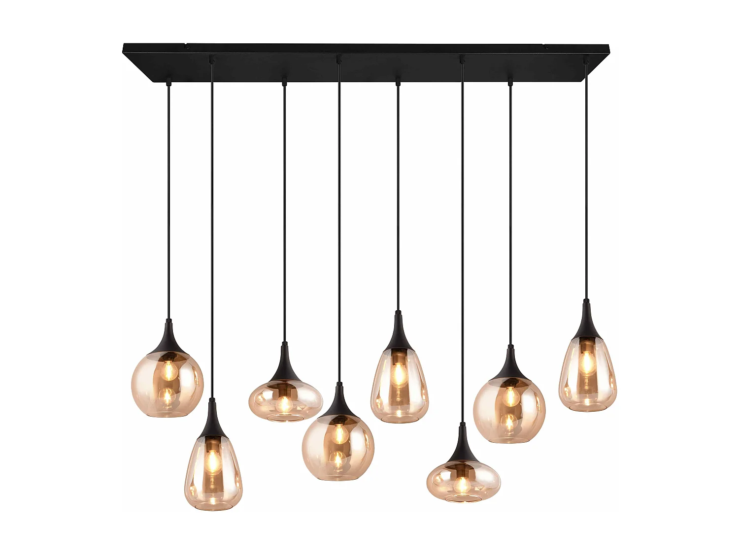 Lampada a sospensione 8 diffusori, vetro, nero e ambra, L 121 cm, Lumina
