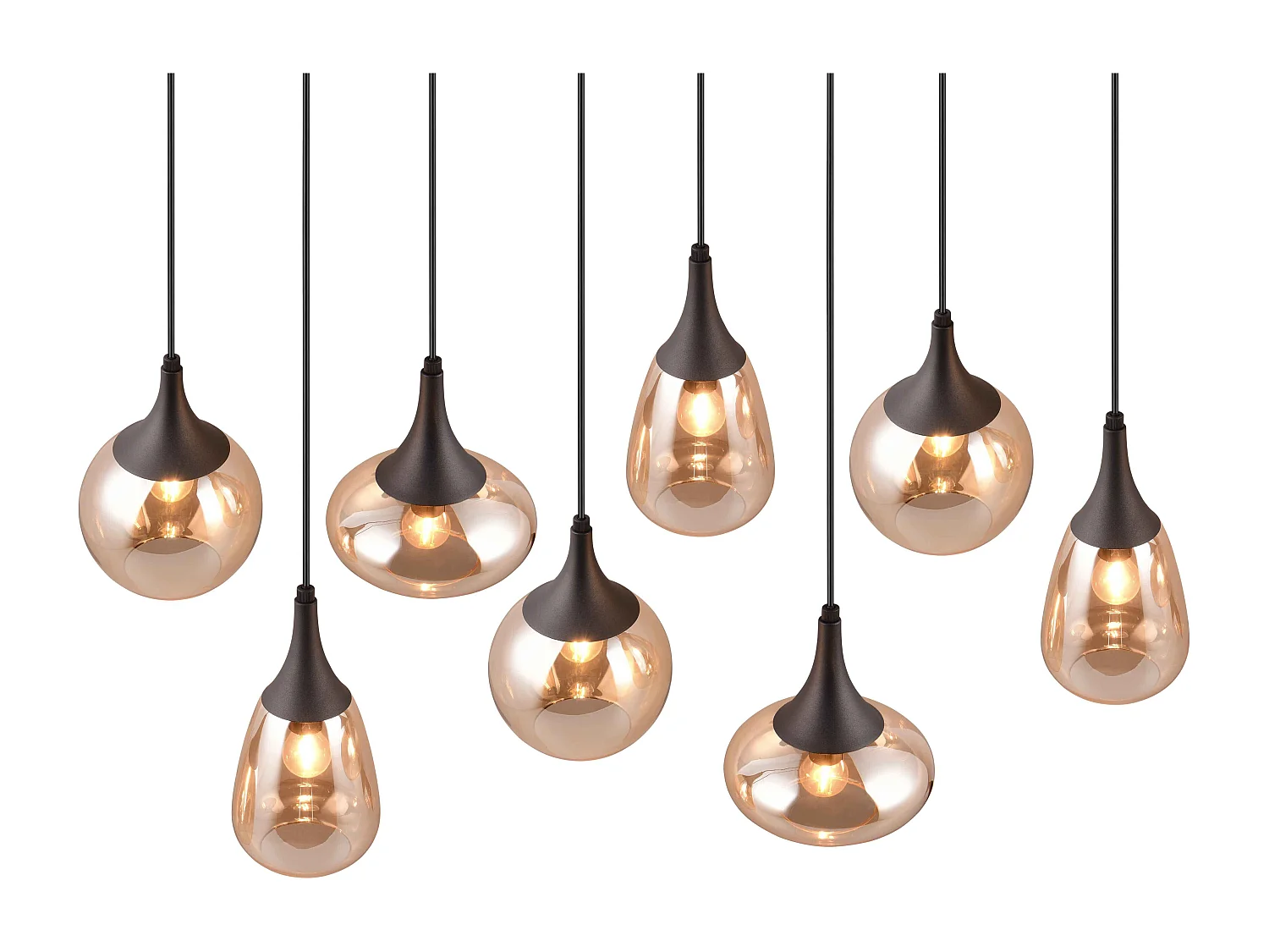 Lampada a sospensione 8 diffusori, vetro, nero e ambra, L 121 cm, Lumina