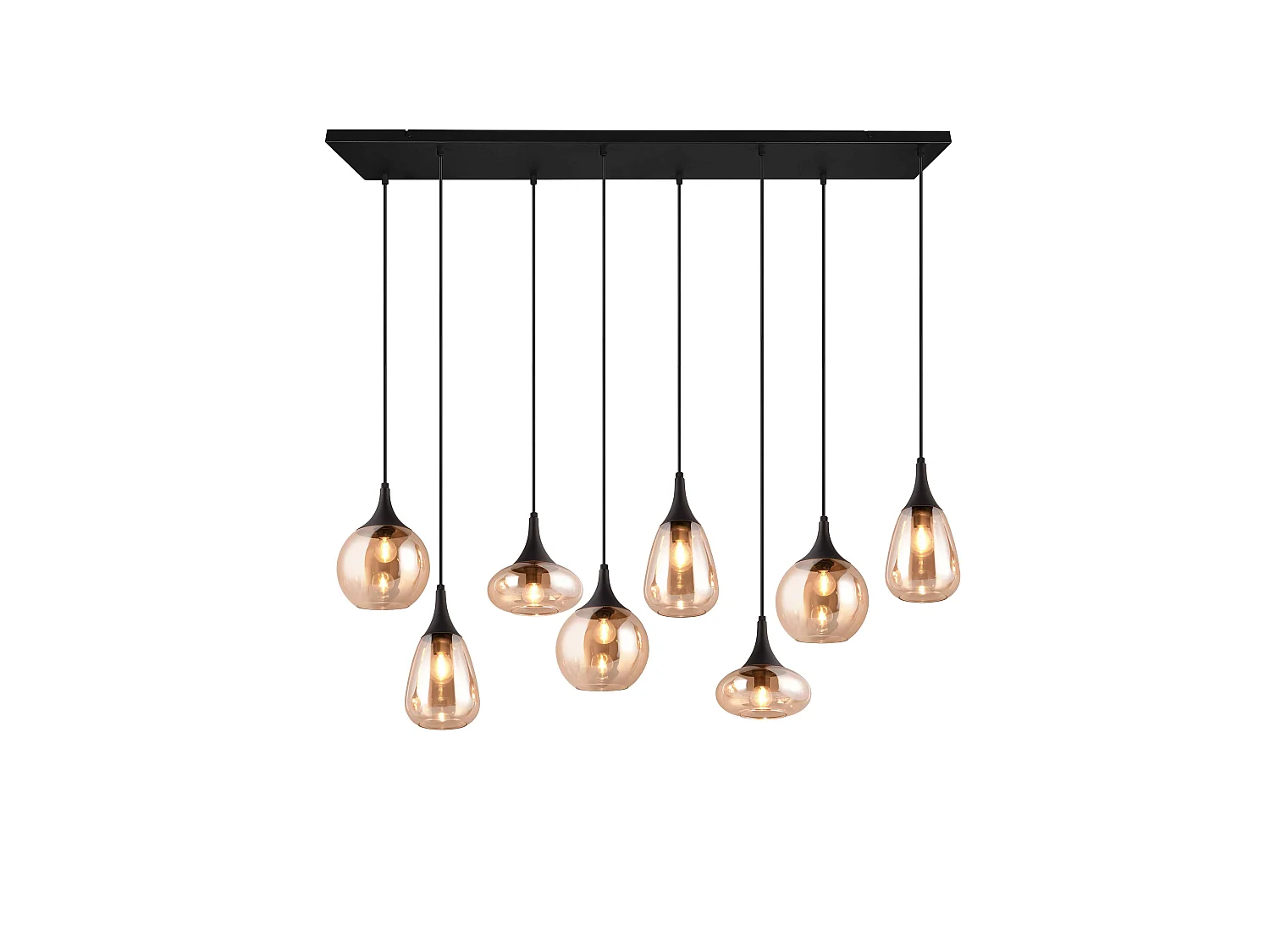 Lampada a sospensione 8 diffusori, vetro, nero e ambra, L 121 cm, Lumina