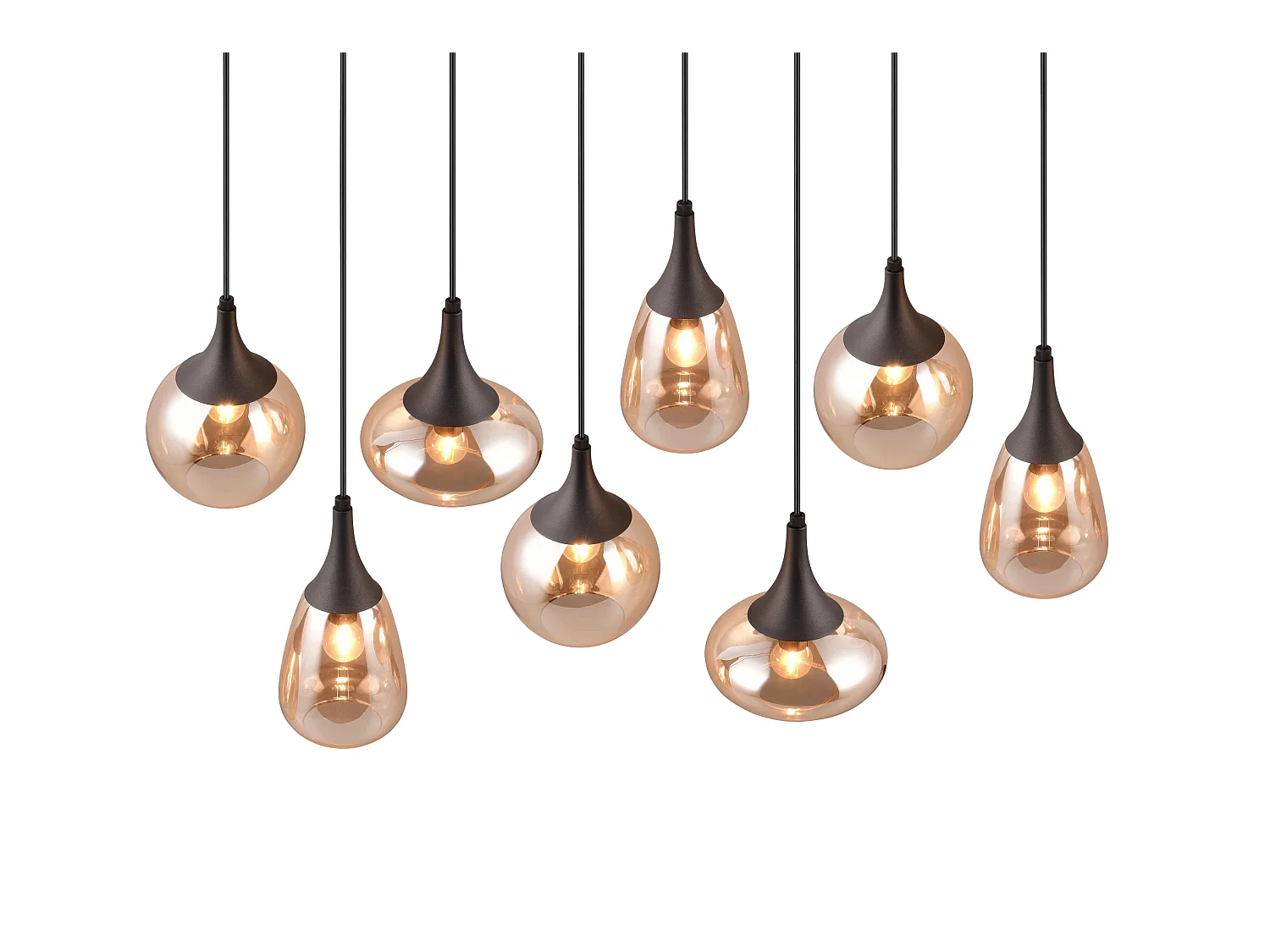 Lampada a sospensione 8 diffusori, vetro, nero e ambra, L 121 cm, Lumina