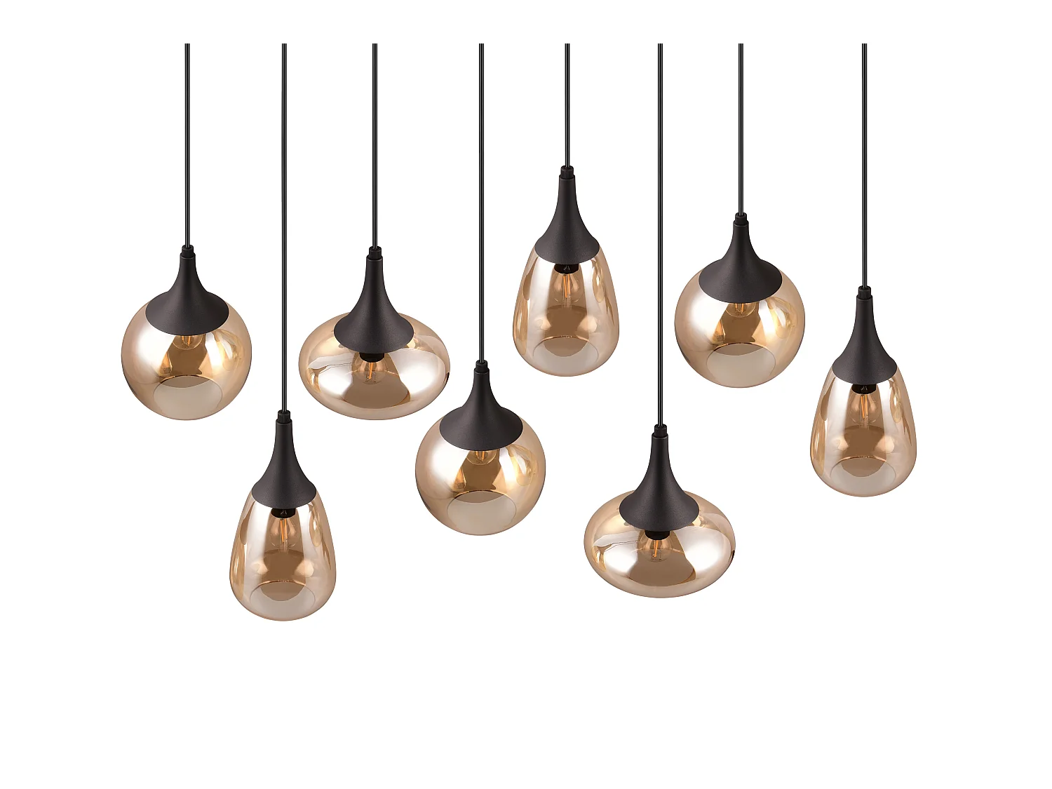 Lampada a sospensione 8 diffusori, vetro, nero e ambra, L 121 cm, Lumina