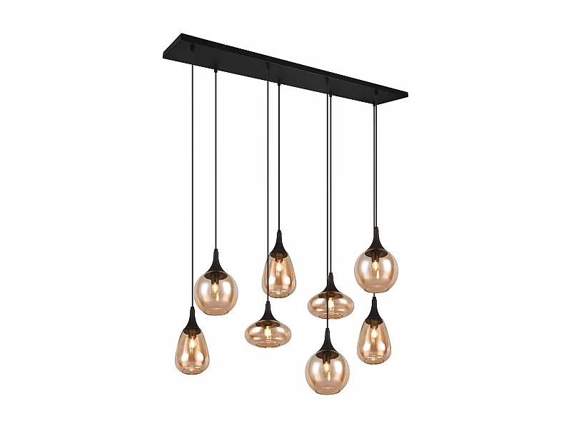 Lampada a sospensione 8 diffusori, vetro, nero e ambra, L 121 cm, Lumina