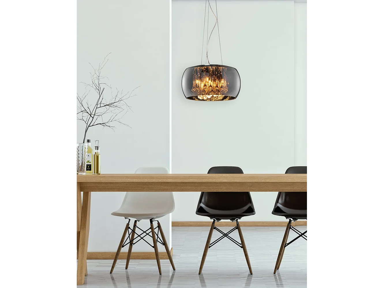 Lampada a sospensione con pendagli, metallo e vetro, cromo, D 40 cm, Vapore