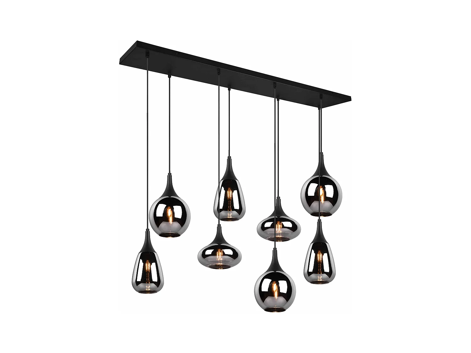 Lampada a sopensione 6 diffusori, metallo, nero e fumé, L 115 cm, Lumina