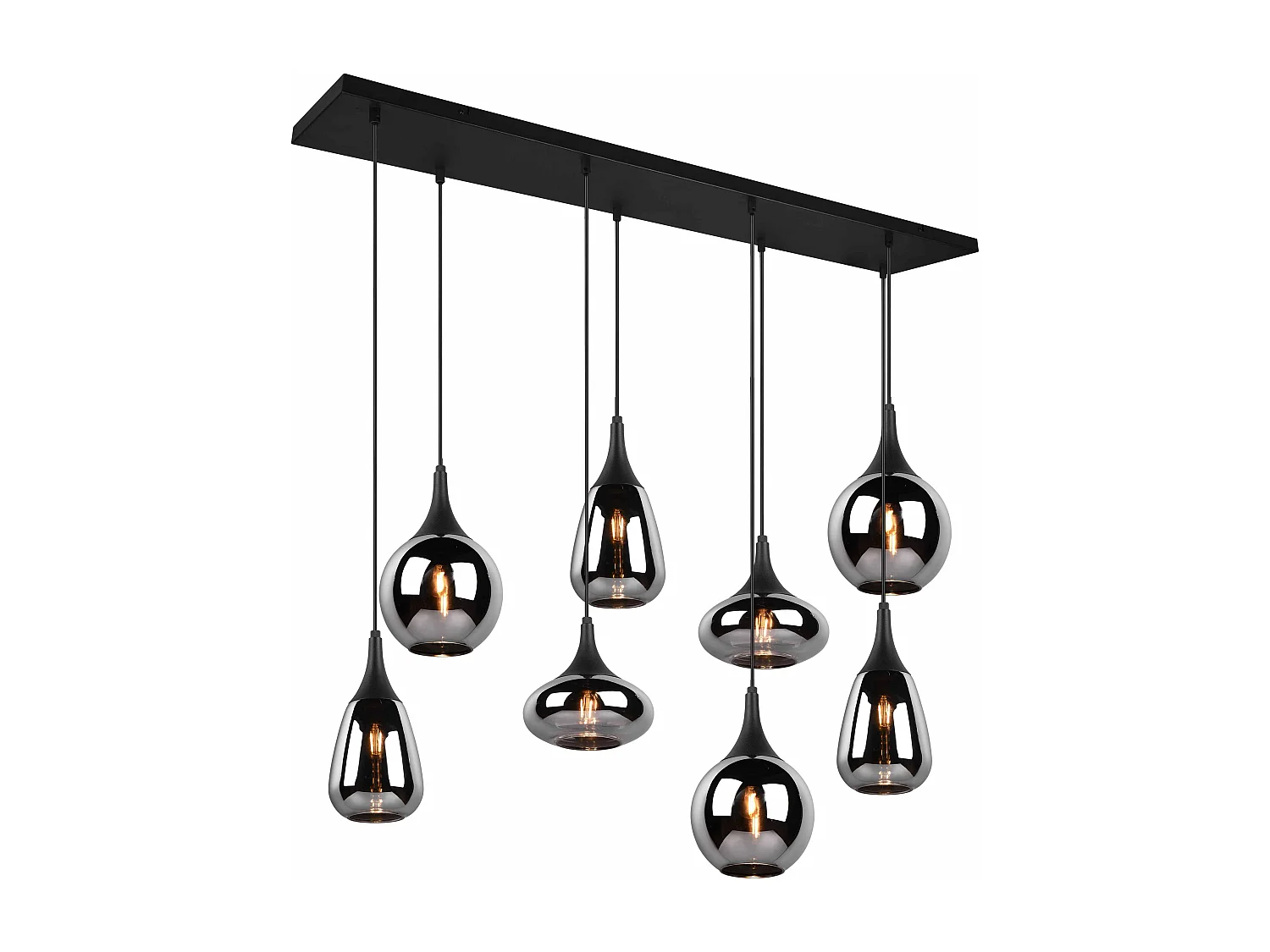 Lampada a sopensione 6 diffusori, metallo, nero e fumé, L 115 cm, Lumina