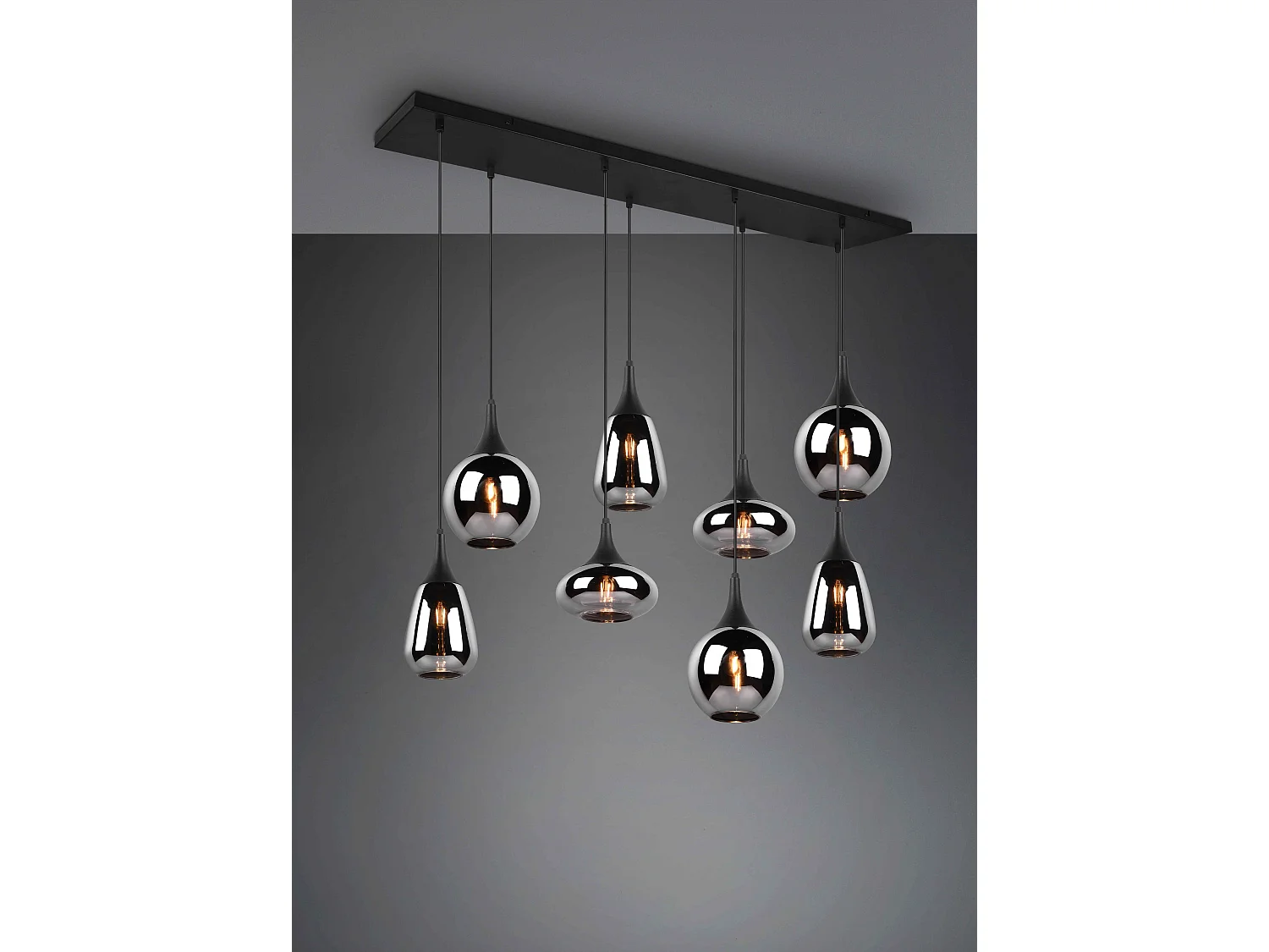 Lampada a sopensione 6 diffusori, metallo, nero e fumé, L 115 cm, Lumina