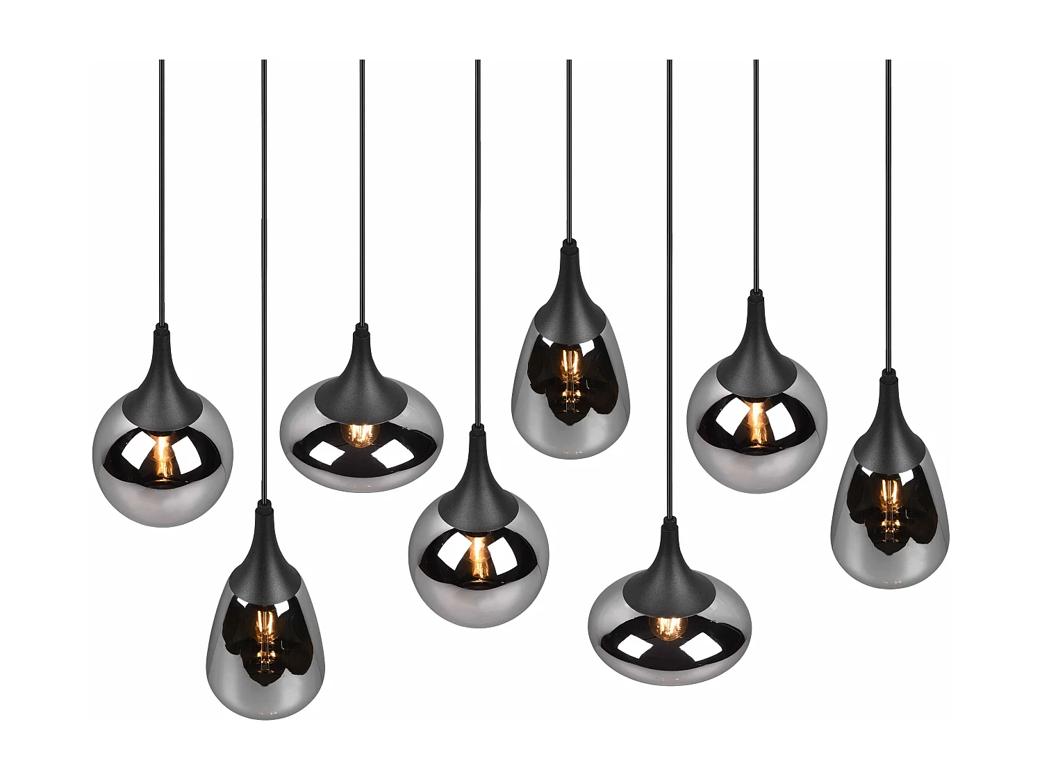 Lampada a sopensione 6 diffusori, metallo, nero e fumé, L 115 cm, Lumina