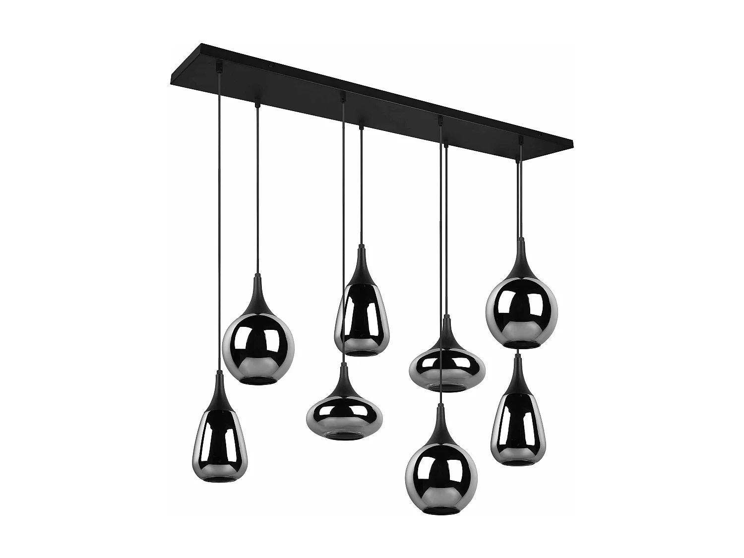 Lampada a sopensione 6 diffusori, metallo, nero e fumé, L 115 cm, Lumina