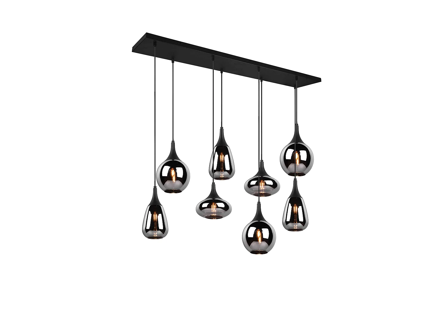 Lampada a sopensione 6 diffusori, metallo, nero e fumé, L 115 cm, Lumina
