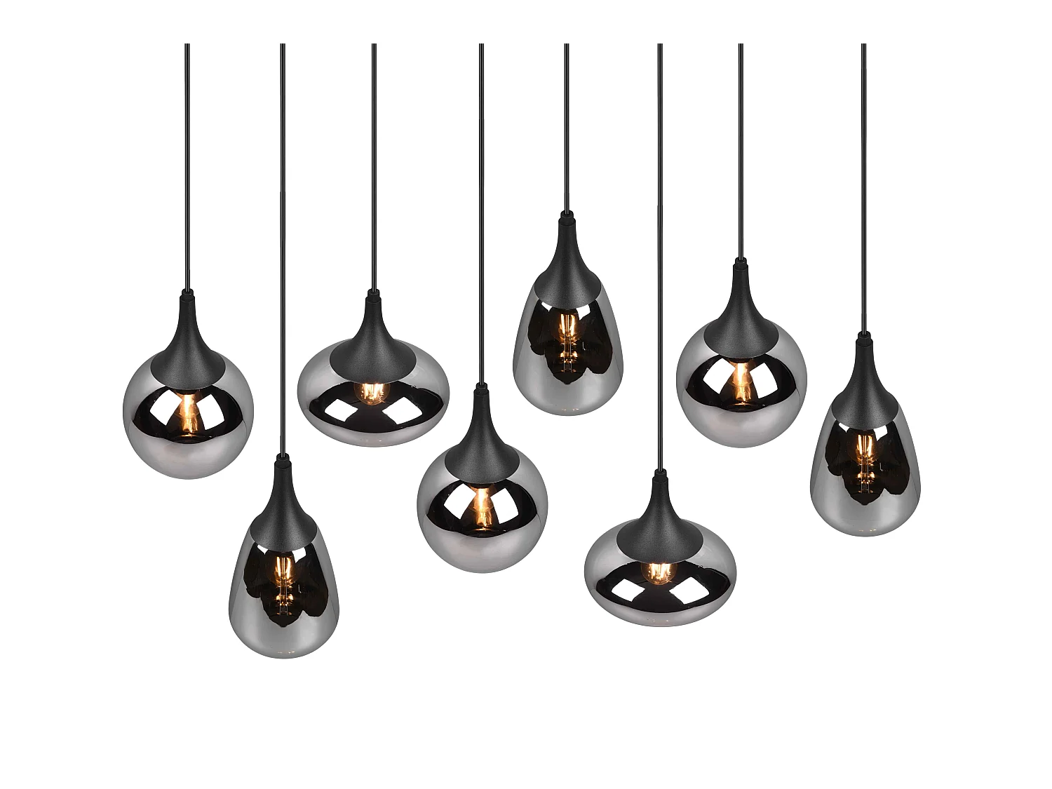 Lampada a sopensione 6 diffusori, metallo, nero e fumé, L 115 cm, Lumina