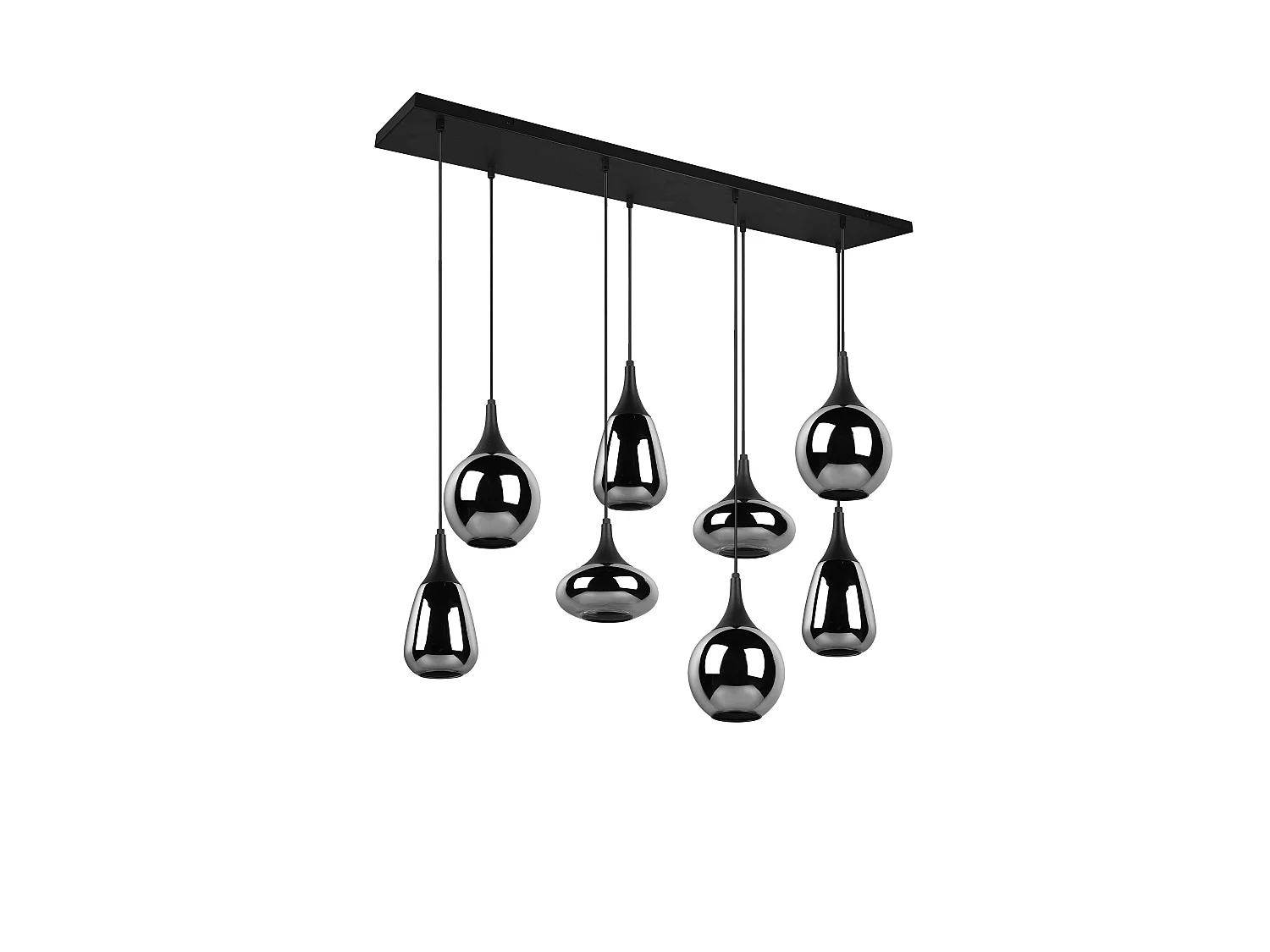Lampada a sopensione 6 diffusori, metallo, nero e fumé, L 115 cm, Lumina