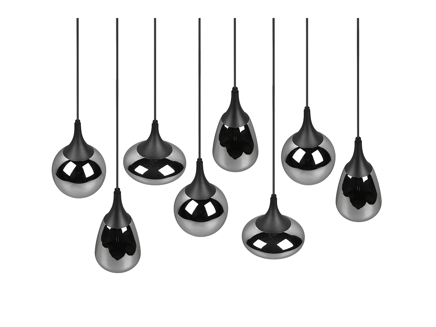 Lampada a sopensione 6 diffusori, metallo, nero e fumé, L 115 cm, Lumina