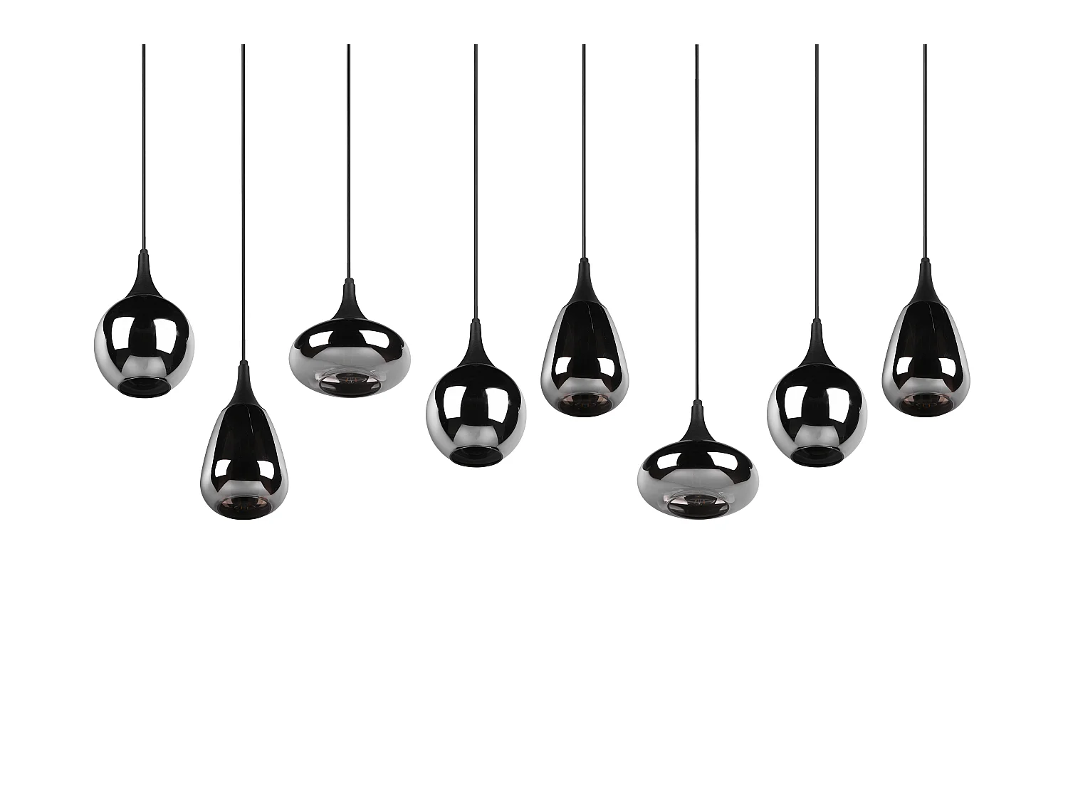 Lampada a sopensione 6 diffusori, metallo, nero e fumé, L 115 cm, Lumina
