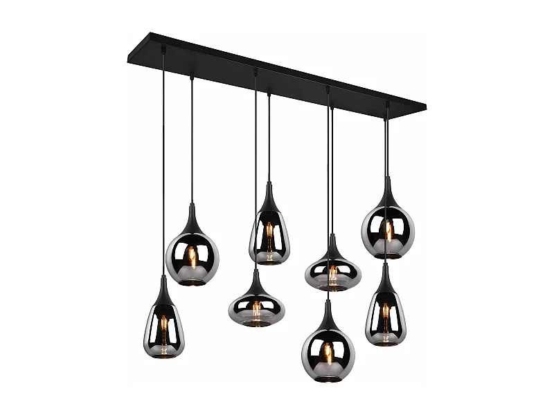 Lampada a sopensione 6 diffusori, metallo, nero e fumé, L 115 cm, Lumina