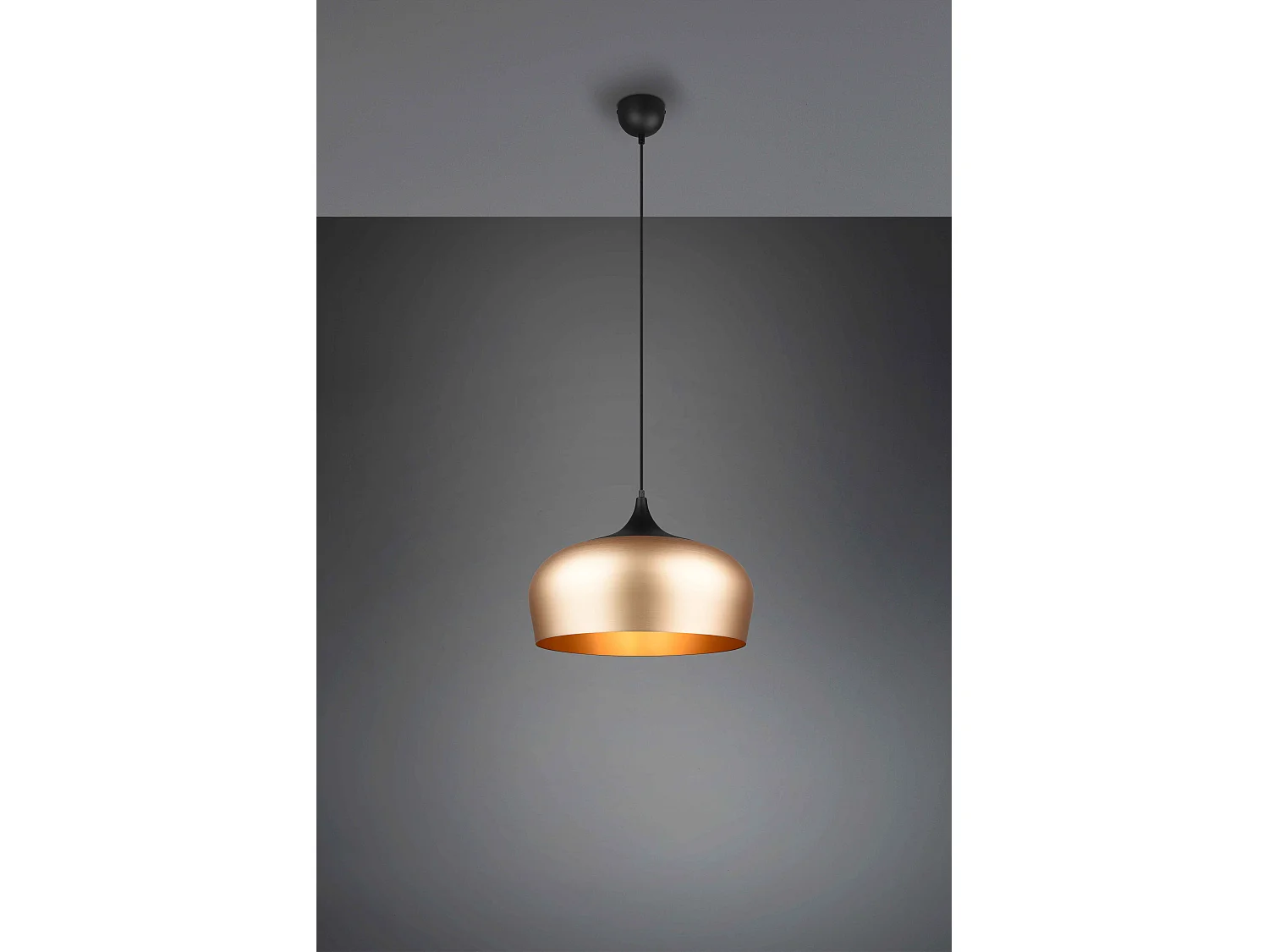 Lampada a sospensione, metallo, nero e ottone satinato,  D 45 cm, Chiron