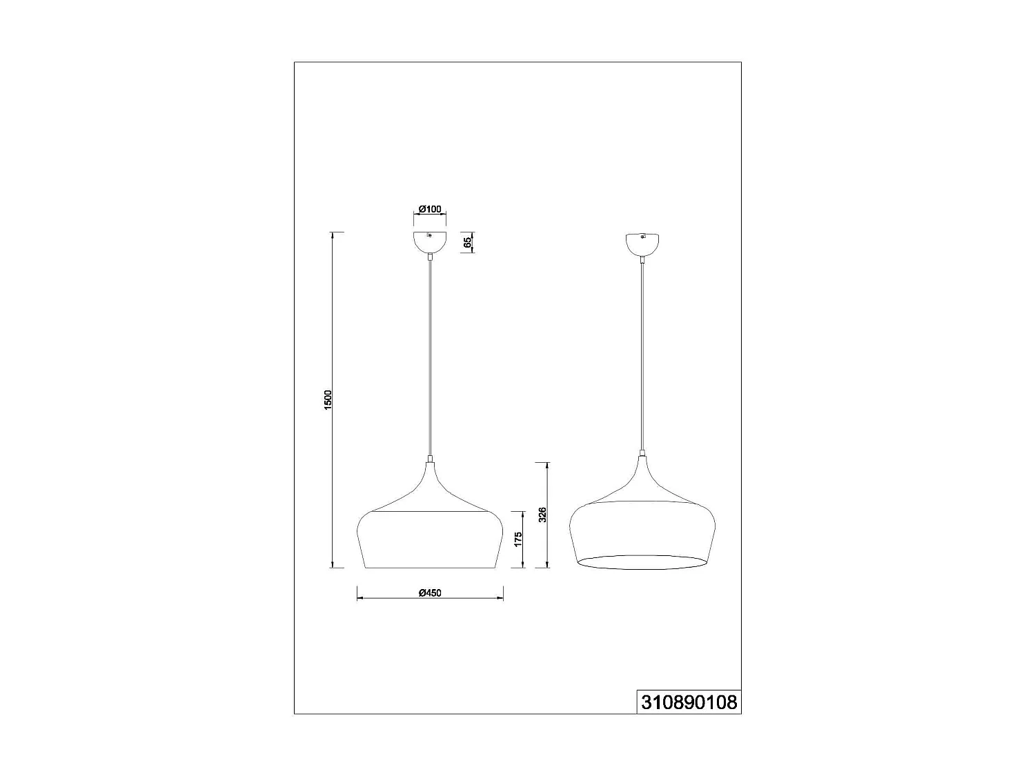 Lampada a sospensione, metallo, nero e ottone satinato,  D 45 cm, Chiron